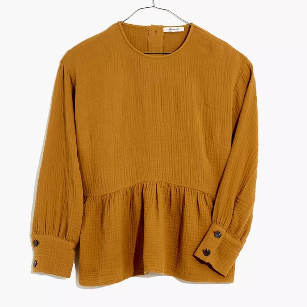 Madewell Mustard Long-Sleeve Peplum Blouse